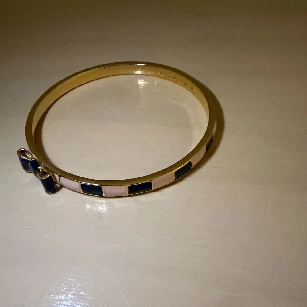 kate spade Gold Bangle with Pink and Navy Enamel Bow - Picture 6 of 7